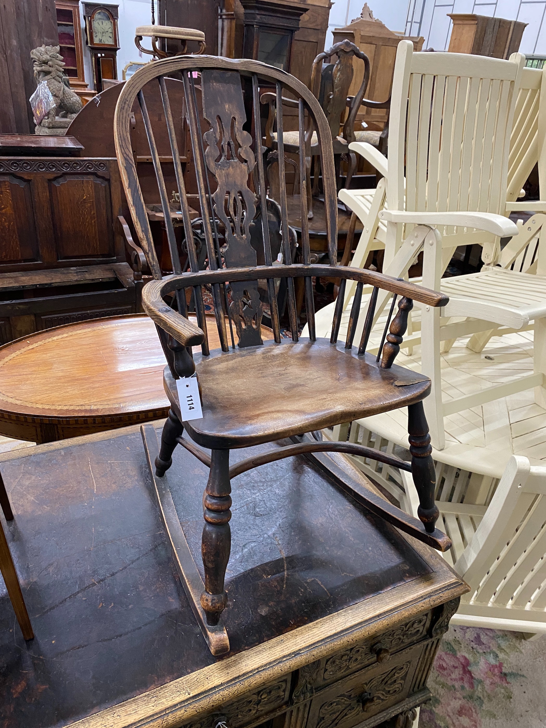 A 19th century ash and beech Windsor rocking chair, height 94cm